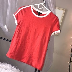 Red T-Shirt with white sleeve outlines